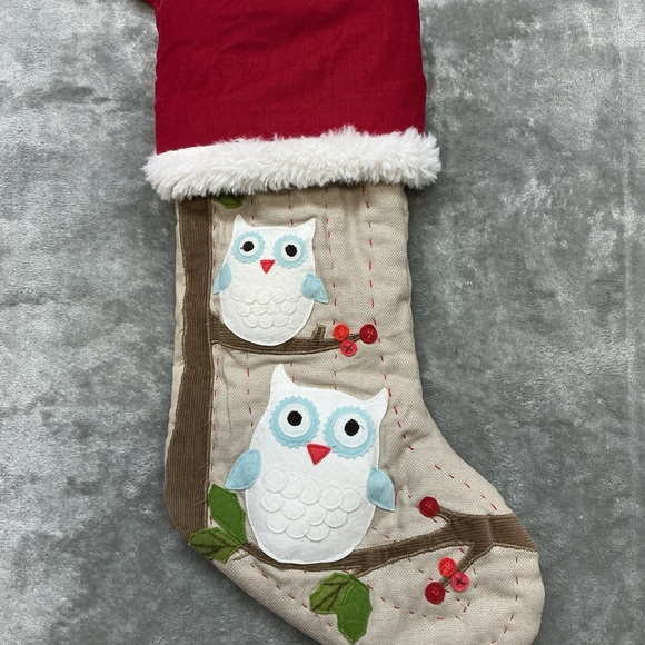 pottery barn kids woodland Christmas stocking applique white owls - Picture 1 of 15